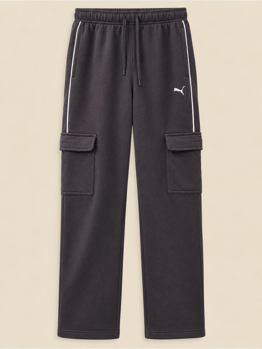 Puma Youth L (14–16) Cargo Sweatpants Gray Drawstring Straight Leg